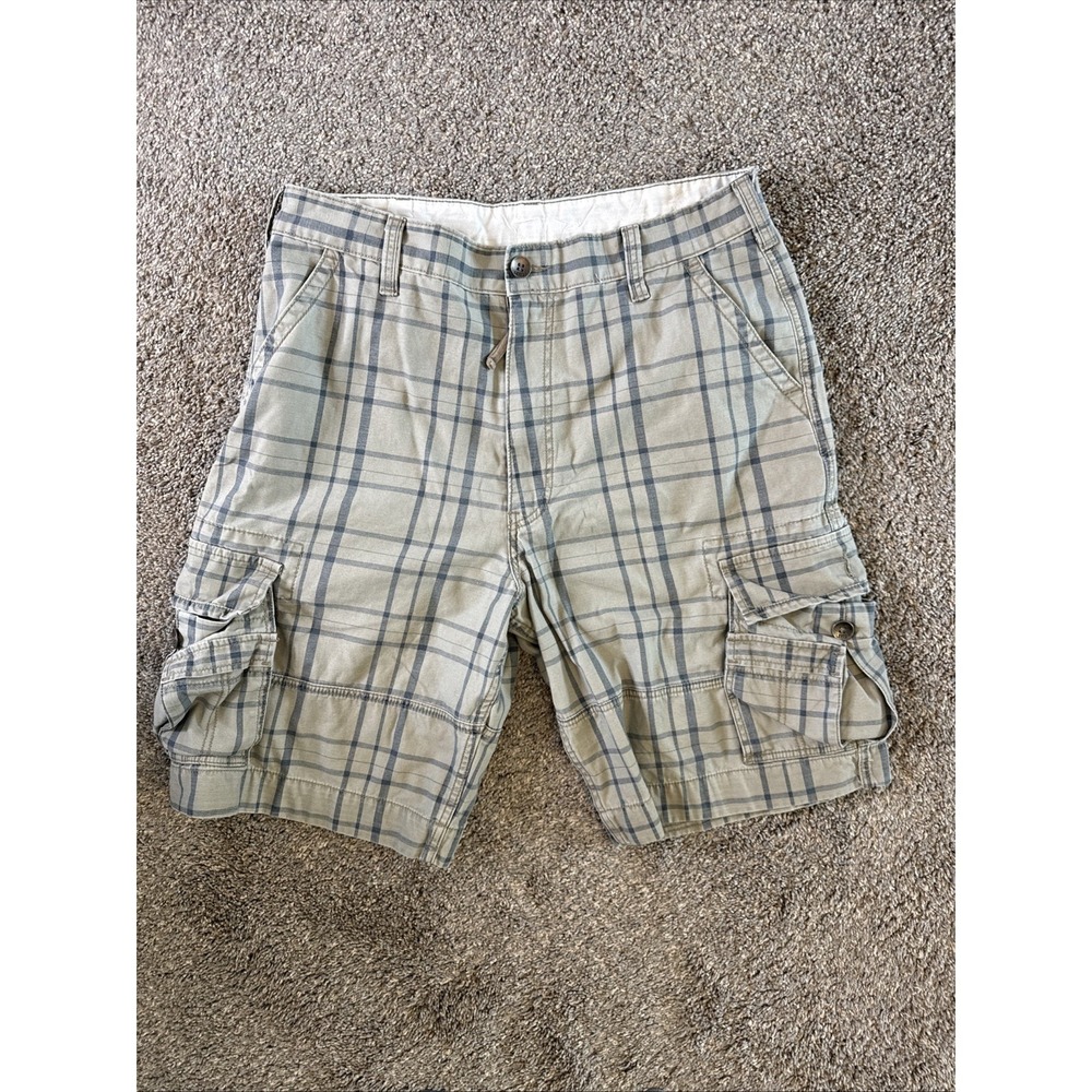 Silver Tab Levi's Men's Cargo‎ Shorts Khaki Blue Plaid Inseam 12in Size 36